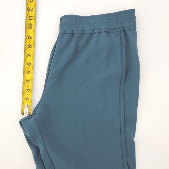 J Crew Reese Crepe Pants Size 12 Blue Green Pull On Elastic Waist Tulip Hem Boho - Picture 5 of 8